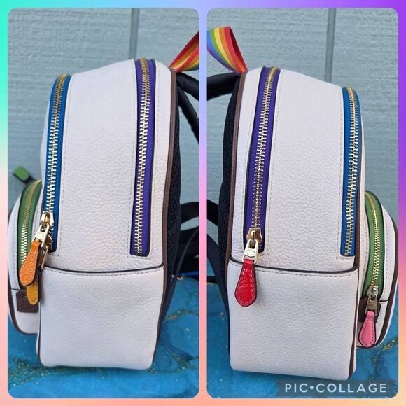 Coach Mini Court White & Rainbow Accented Backpack - Picture 4 of 11